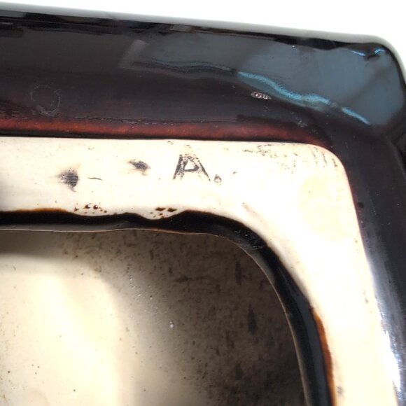 Vintage MCM Large Ceramic Ashtray Brown/Tan Drip Glaze 10.25" Square VGC - Picture 6 of 9